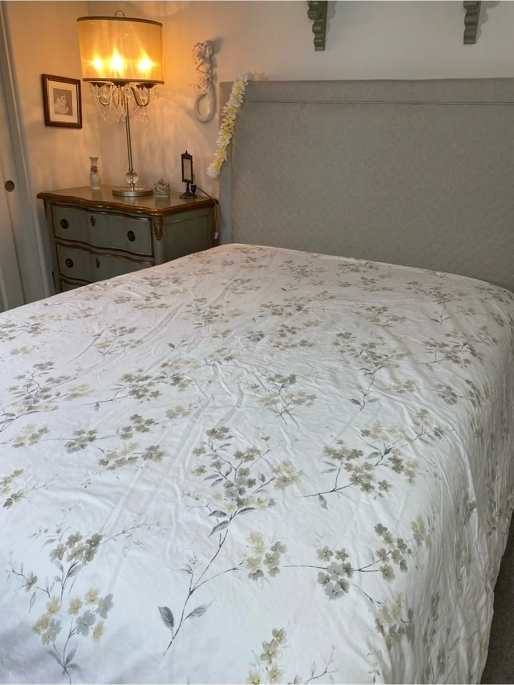 Laura Ashley Cream and Gray tan Floral Duvet Cover